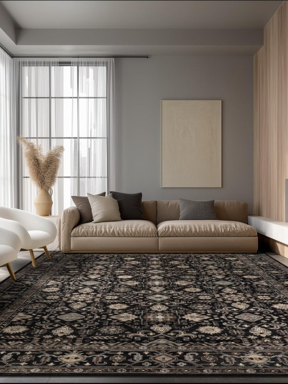 Washable Area Rug 8×10 for Living Room, Ultra Soft, Black Gold